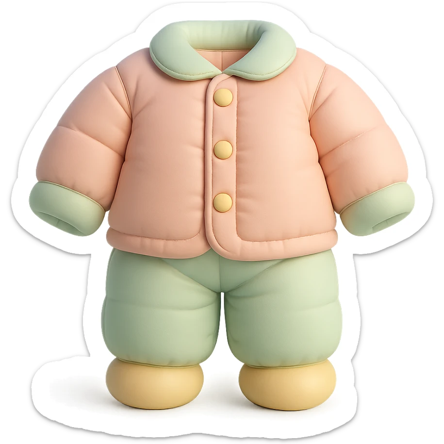 cushion style pajamas set with buttons and collar, cozy and rounded shapes, pastel palette sticker