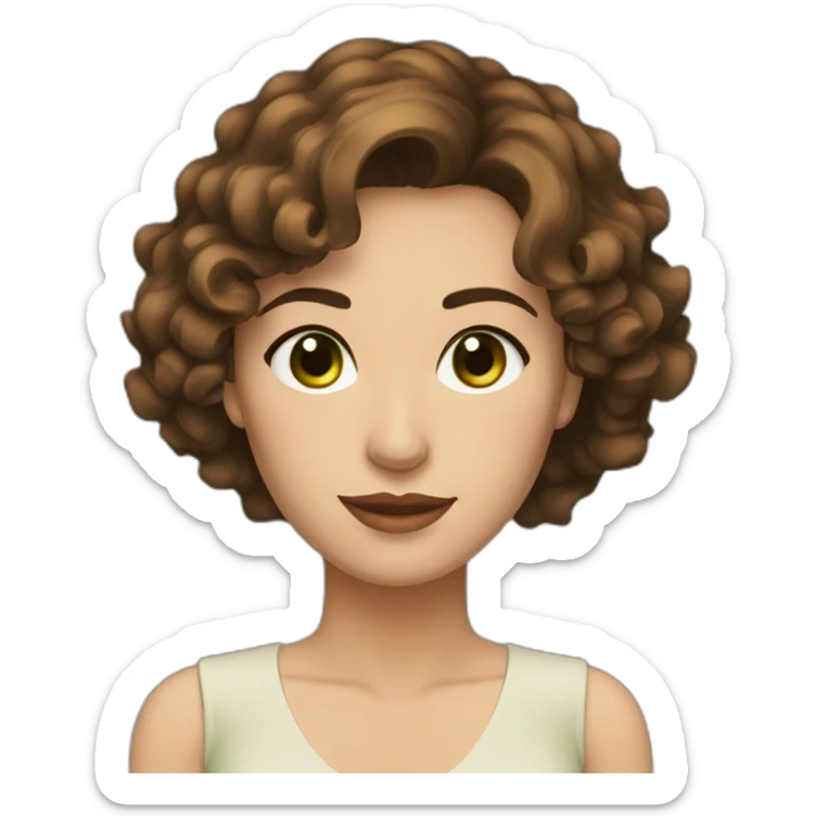 Spanish woman ruffled brown short hair and white skin green and brown eyes  sticker