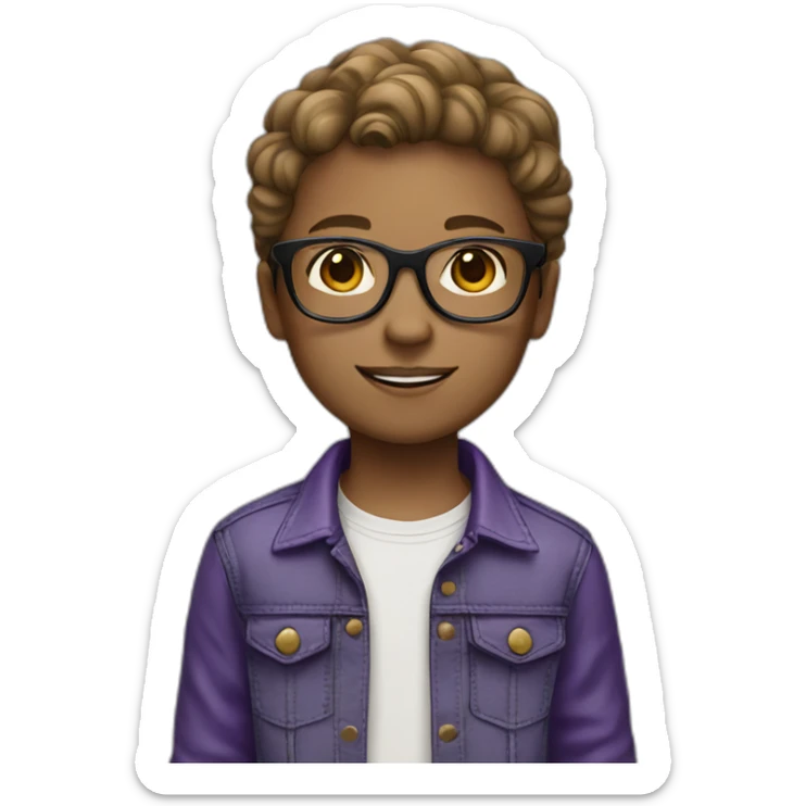 Child with black glasses ,a jeans and purple trousers with light Brown hair sticker