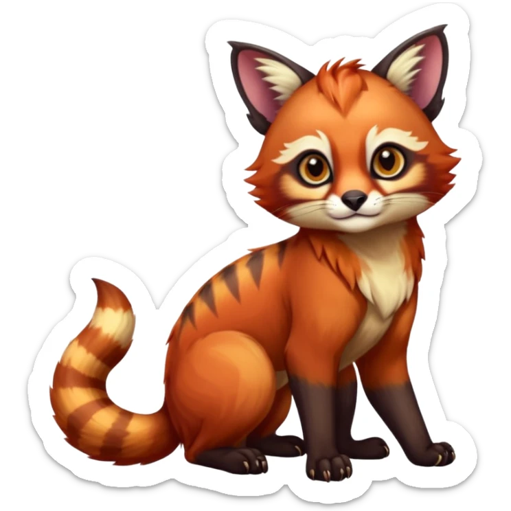 Colorful tropical exotic cute cool beautiful shiny beautiful fantasy-caracal-civet-genet-Gryphon-Cacomistle-Trico-Red-Panda-oncilla-animal-Fakémon-hybrid-fursona (full body) sticker