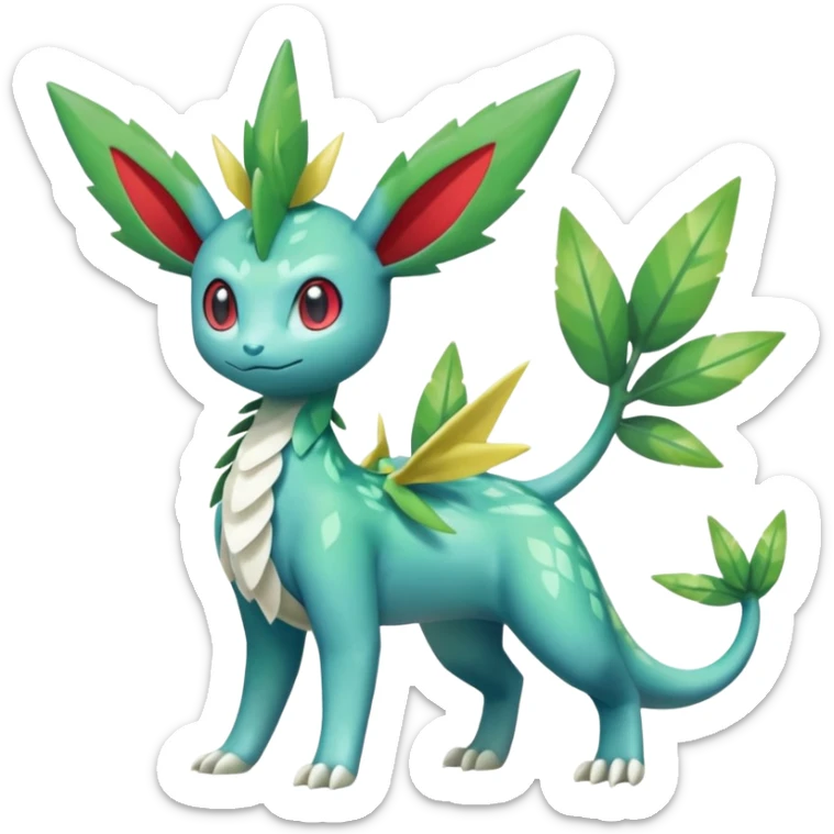 Shiny Colorful Tropical Shaymin-Vaporeon-Sceptile-Flygon-Meloetta-Pokémon-Fakémon-fusion, full body sticker