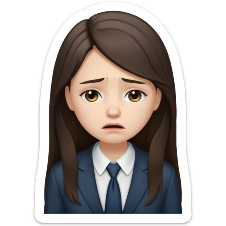 sad brunette girl long hair in buisiness outfit crying emoji sticker