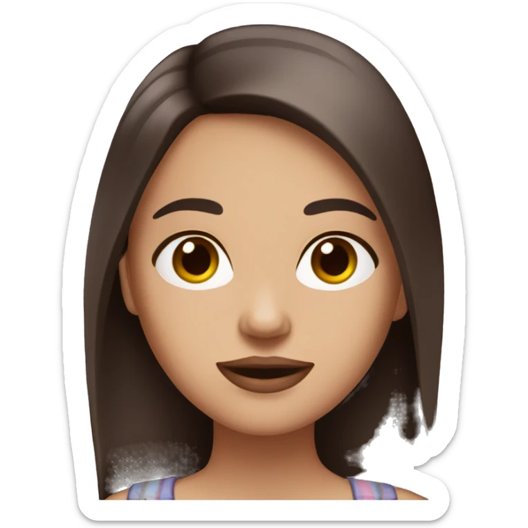 Girl with long dark brown hair and brown eyes pink lips sticker