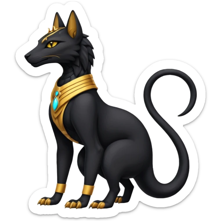 Black Dark Furry Fluffy Modern Futuristic Cyber-Salandit-Bastet-Anubis-fusion full body sticker