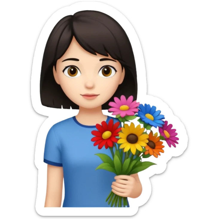 a pretty bratz fair girl with short black shaggy hair with a tall boy and flowers sticker
