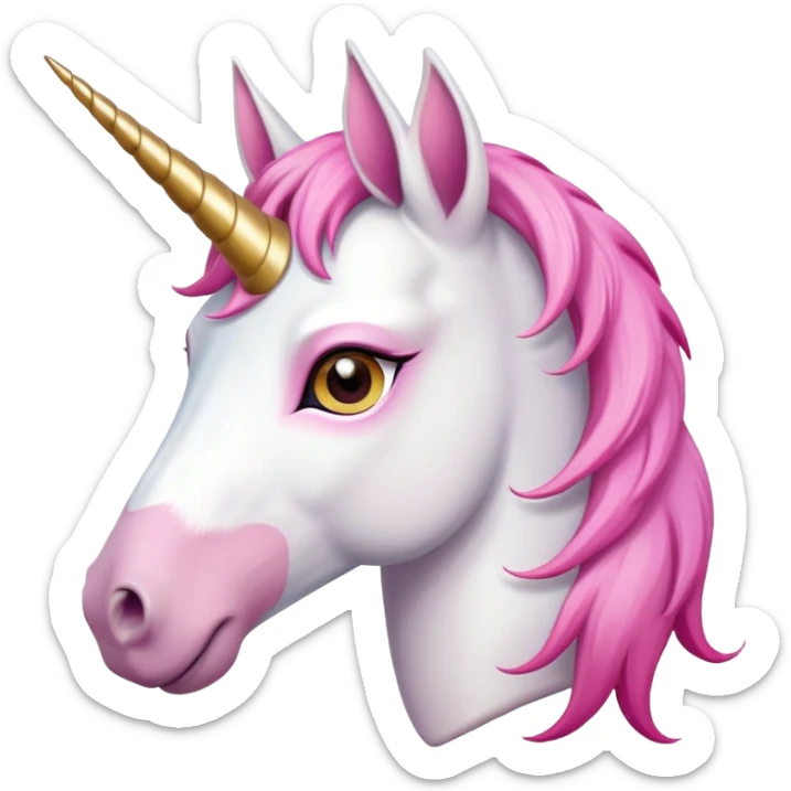 head of an anthropomorphised female unicorn horse, looking directly ahead, standard pose sticker