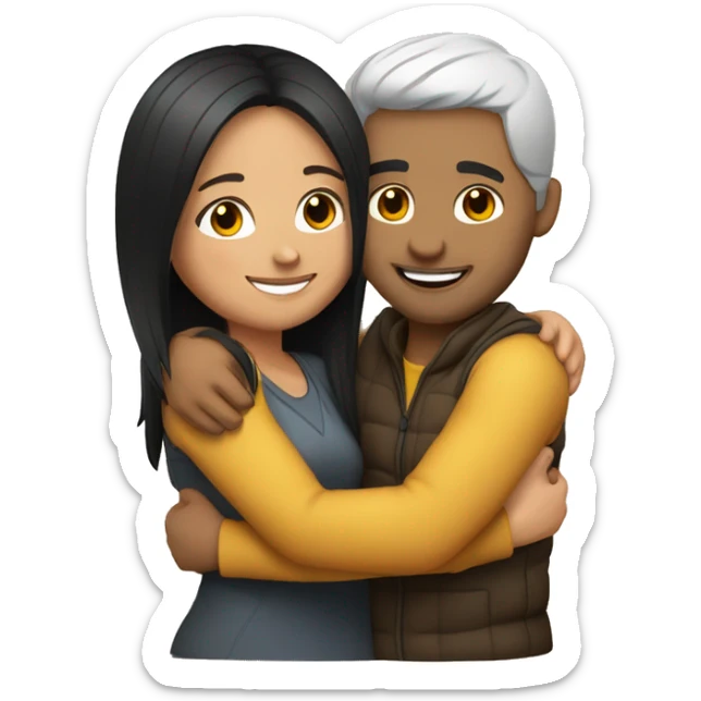 couple hug with warm smiles. The Girl have braun/black  hair sticker
