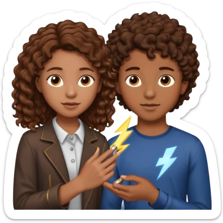 a 15 year old girl with brown curly hair but she has lightnings in it with a brown haired boy who gave her a promise ring sticker