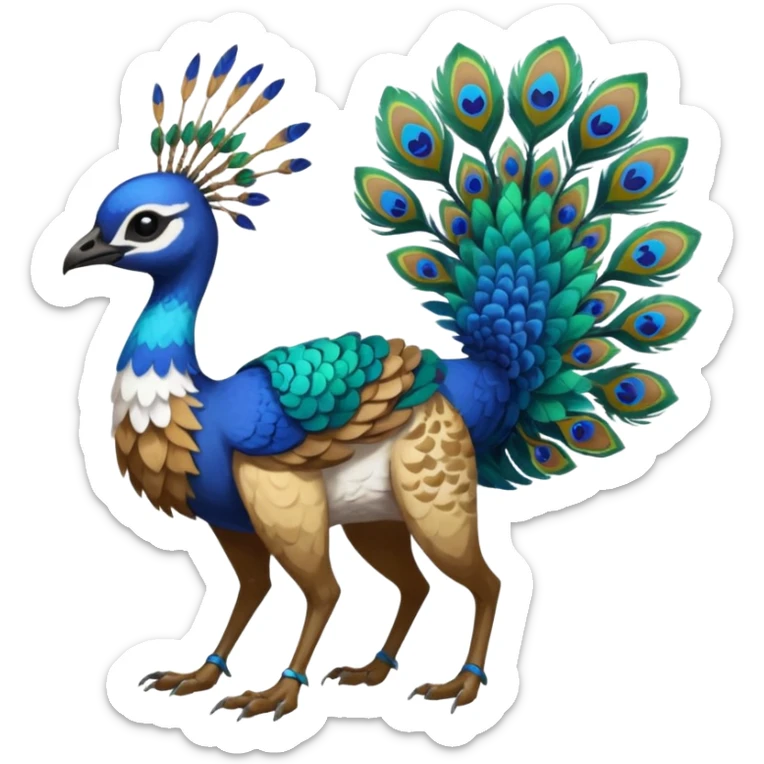  beautiful handsome gorgeous aesthetic colorful vibrant Vernid-Trico-species-Fakemon-creature by LiLaiRa, 4 legs, 1 tail, random markings, (full body) with a peacock-like-feather-headdress sticker