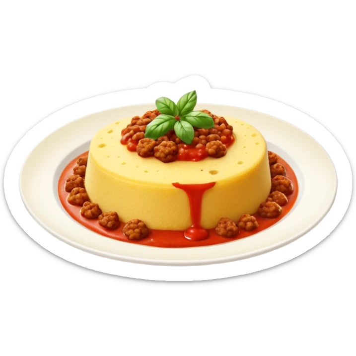 Creami l’emoji di una polenta su un piatto con il sugo e la carne sopra sticker