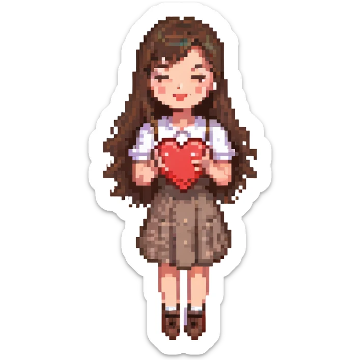 Naked beautiful femme fatale brunette winks and shows a "heart" gesture sticker