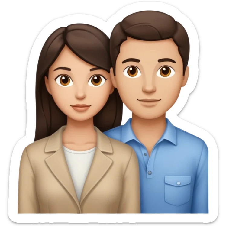 Chest up portrait of handsome brunette man and pretty brunette woman with light tan skin side by side sticker