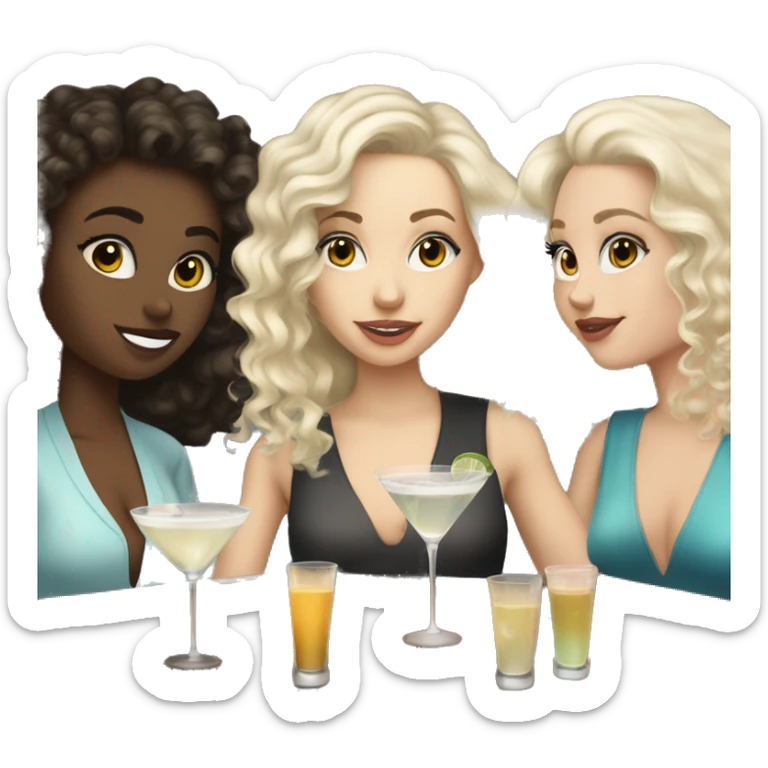 White brunette girl, white blonde curly haired girl, and white blonde straight haired girl all drinking martinis sticker