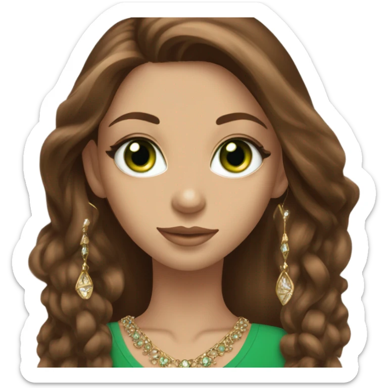 beautiful green eyed girl with beautiful long brown hair, that look like a super model, with jewellery  sticker