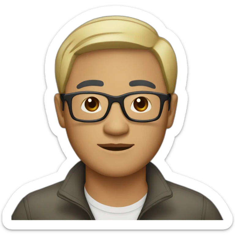 50 year-old vietnamese guy with dark skin and short dark hair and dark eyes and rectangle black glasses sticker