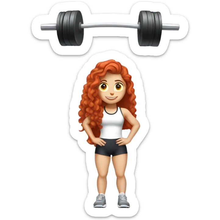 Sporty white Girl coach with long curly red hair doing leg exercice with heavy weights sticker
