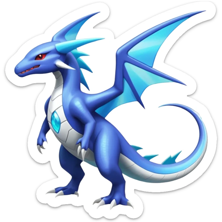 Shiny Colorful Exotic Futuristic Latios-Latias-Salamence-Salandit-Zekrom-Dialga-Amaura-Palkia-fusion-Fakémon-Pokémon-creature (Full body) sticker