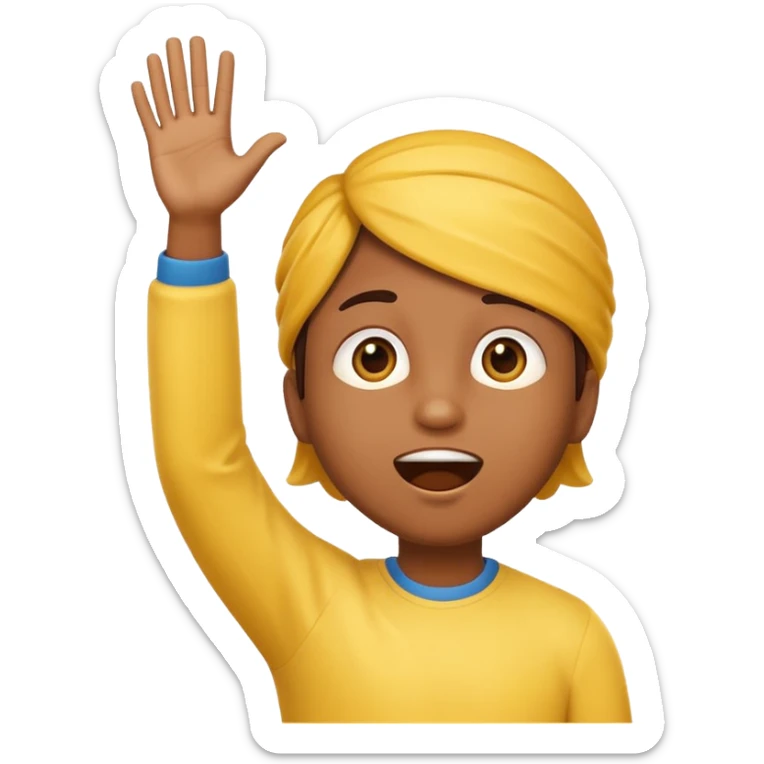 neutral yellow emoji character raising hands to the sky, looking upwards, facial expression 'oh my god!' sticker