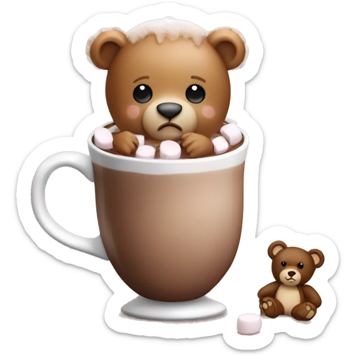 Baby Teddy bear in a Mug of hot chocolate with marshmallows on the bears head  sticker