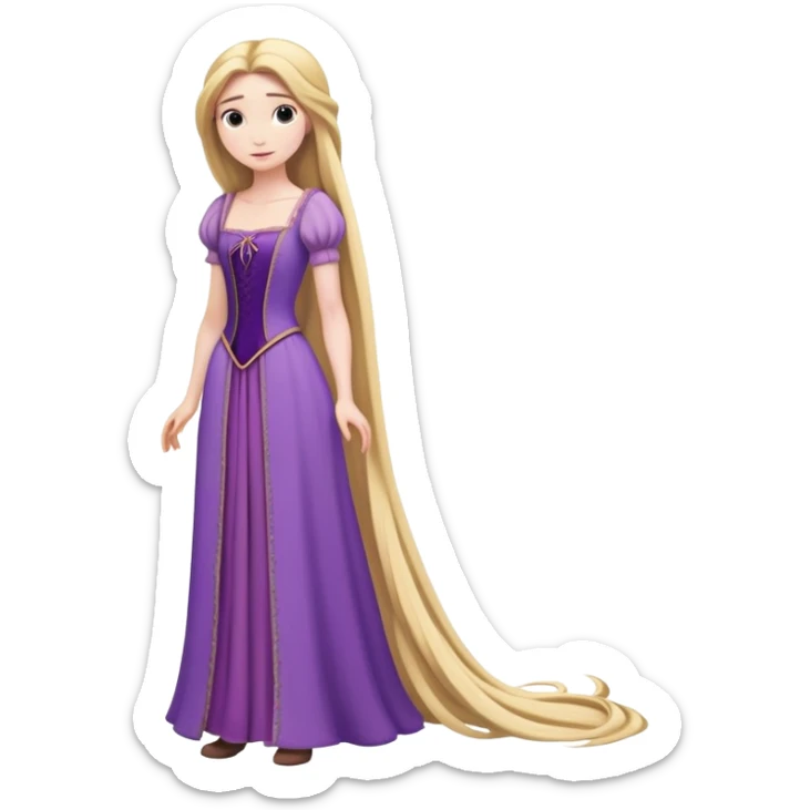 full body Rapunzel with purple dress, extremely long blonde hair, minimal style sticker