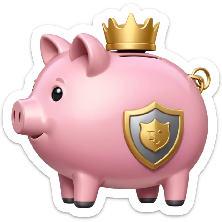 A clean and simple emoji-style icon: A stylized piggy bank with a coin dropping into it from above. Next to or slightly behind the piggy bank, a small shield symbolizing security and protection. Minimal details, rounded shapes, bright flat colors, consistent with standard emoji design. sticker