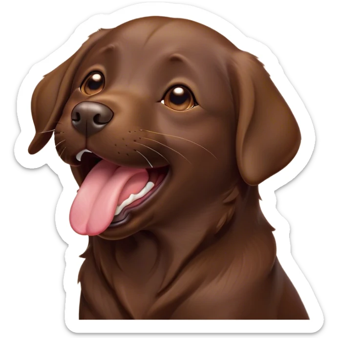 Cinematic Cute Yawning Chocolate Labrador Portrait Emoji, Head tilted slightly with a dramatic, wide-open yawn, showcasing a smooth chocolate Fur with a velvety texture, floppy ears slightly drooping, round brown eyes barely open in drowsy contentment, Simplified yet irresistibly adorable features, highly detailed, glowing with a soft, cozy glow, high shine, relaxed yet expressive, stylized with a touch of whimsy, bright and endearing, soft glowing outline, capturing the essence of a sleepy yet affectionate companion, so drowsy it feels like it could stretch out of the screen and curl up for a nap! sticker