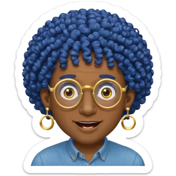dark blue haired man curly hair and big earrings and spectacles surprised and hat wearing sticker