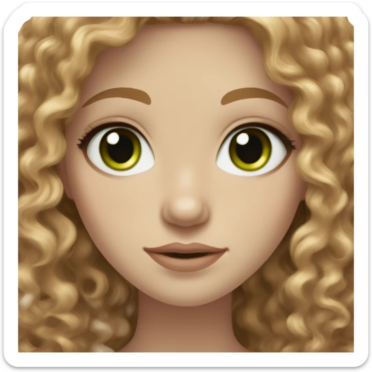 light brown curly hair with hazle green eyes with pale skin color sticker