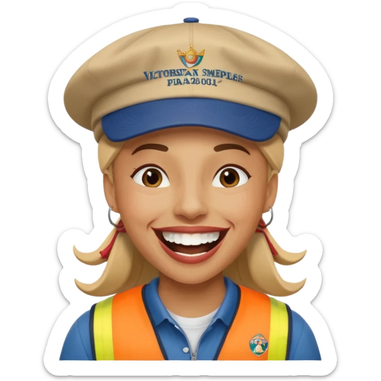 Crea una persona con una gorra de marca riéndose y abajo diga victornext siempre para serviles sticker