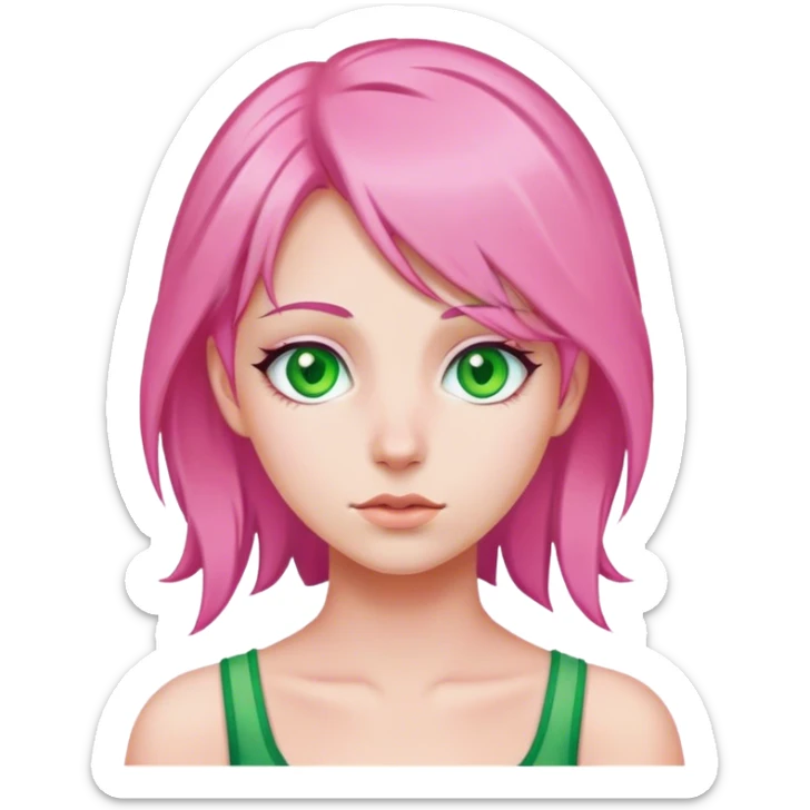 realistic portrait of pink hair make eyes green sticker