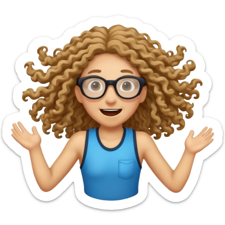 bungee jumping face only with hair flying long curly hair and glassess sticker