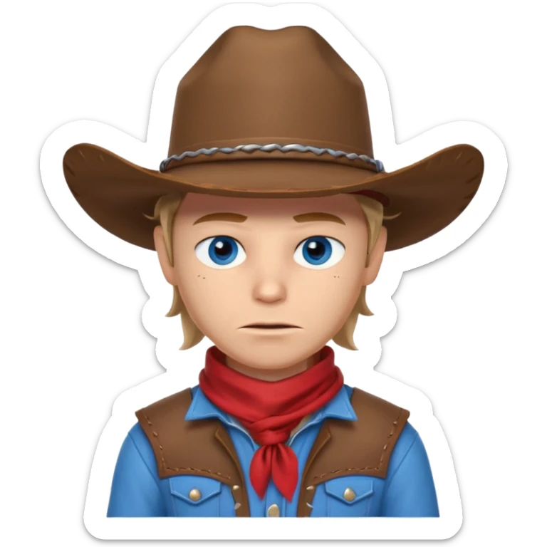cute outlaw cowboy portrait, head and shoulders only, cowboy hat, bandana covering mouth, intense eyes, western outfit, 3D cartoon, mobile game icon style, clean background, no text, no watermark
 sticker