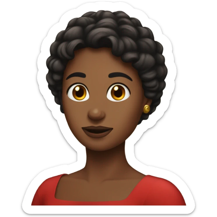 Woman, dark matted hair, red dress, worms sticker