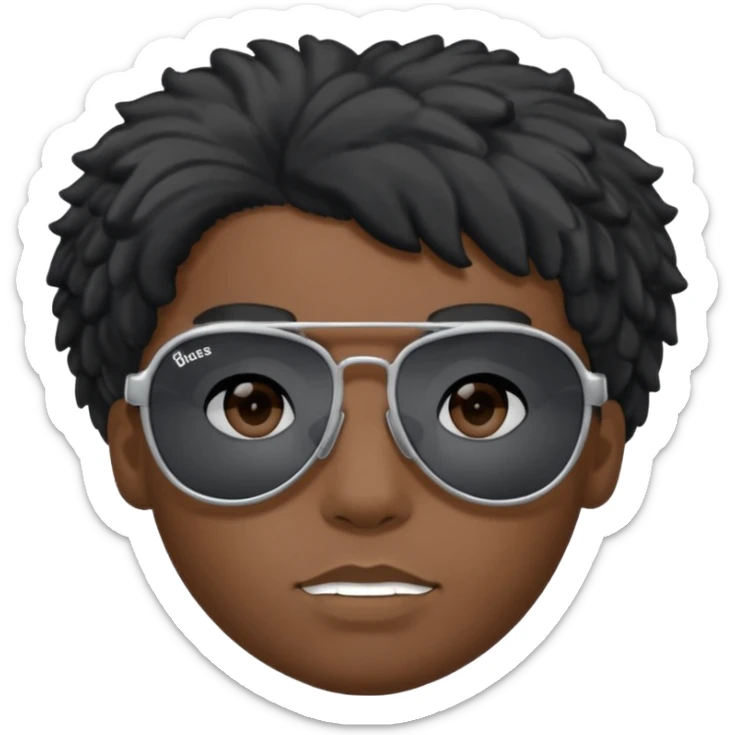 Un garçon,de couleur noir avec des lunettes de soleil grise,il a des cheveux crépus et au dessus de sa tete il est écrit BOUSS  sans qu’on voit ses yeux est ce qu’on peut mettre le même cadran de lunette que la première image et l’intérieur des lunettes en gris un peu bleu mais très foncé  sticker