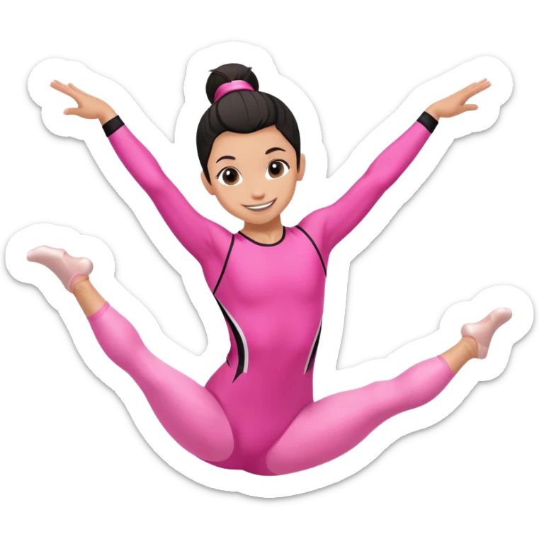 "A gymnast in black and minimal pink outfit with a smile and a look of surprise (normal skin) sticker