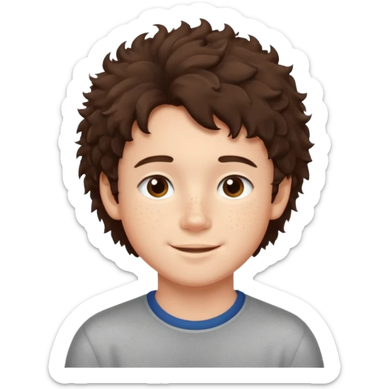 cute brunnete boy with fluffy hair light skin and freckles sticker