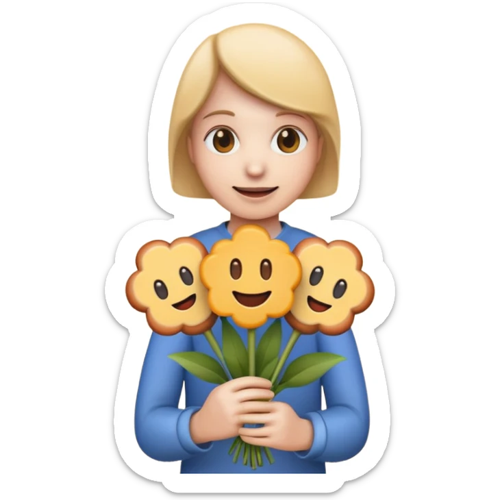 Make emoji flower bouqet from base cheese sausage, holding bouqet white color sticker