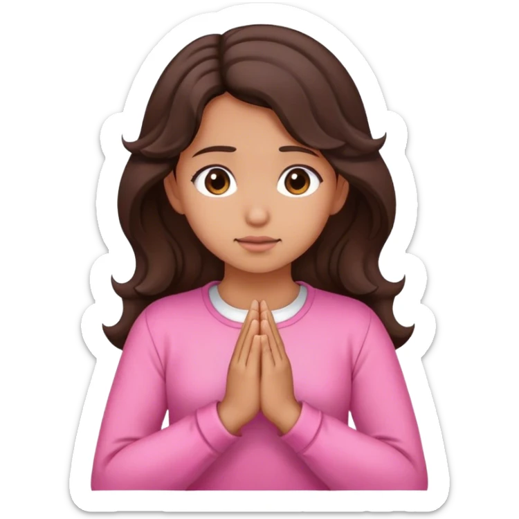Girl with wavy dark brown hair and slight tan skin praying with a pink outfit  sticker