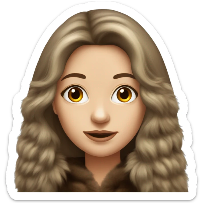 Realistic pretty Russian woman with brown long hair with fur coat sticker