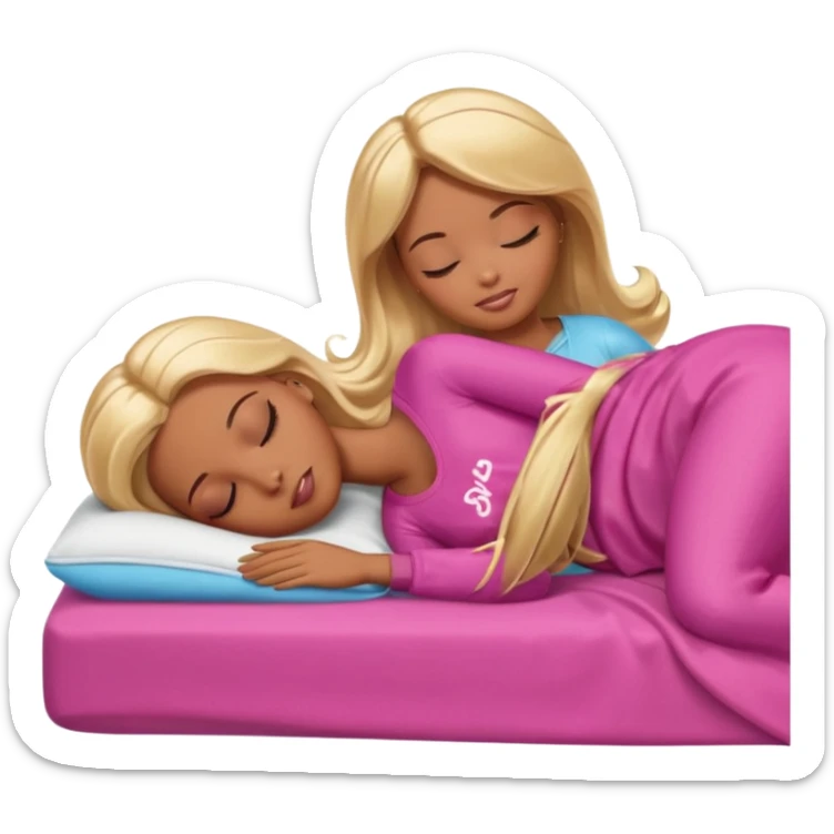Brown skin blonde hair Barbie laying on side sleeping in bed with eyes closed sticker