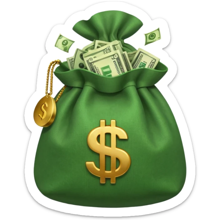 money bag emoji with no sign or face, with money poking out of it  sticker