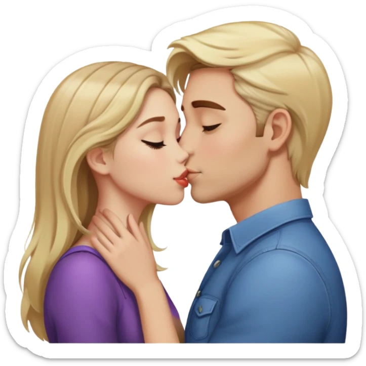 Guy with light Blonde hair kissing a Girl with Brown hair sticker