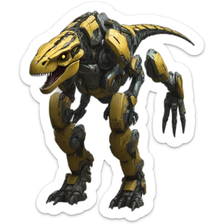 Tyrannosaurus Mech Warrior，full body，upward view，cyberpunk style sticker