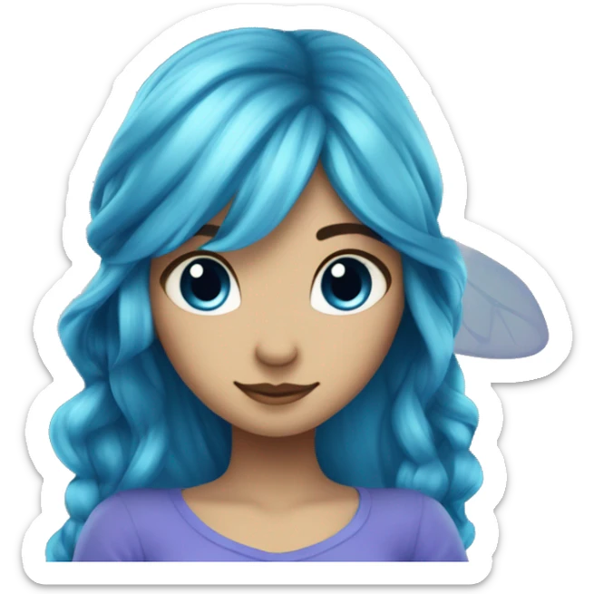 Beautiful,blue flower, fairy, blue, turqoise, silver, purple, long hair, big wings sticker