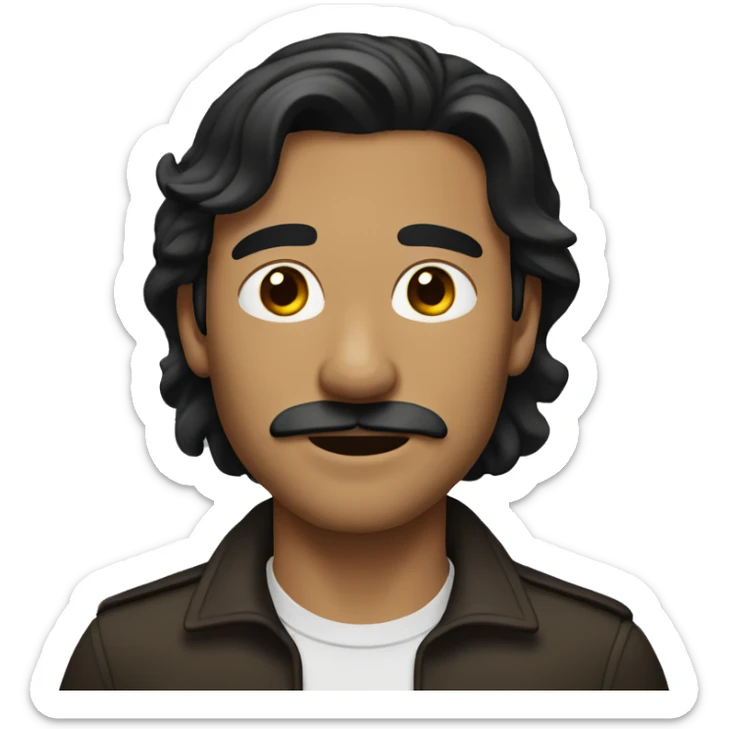 tan man with dark brown long hair to shoulder length and dark mustache  sticker