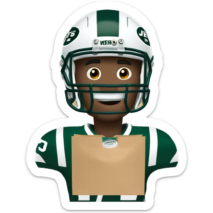 Jets football player with paper bag over head  with eyes holes cut out  sticker
