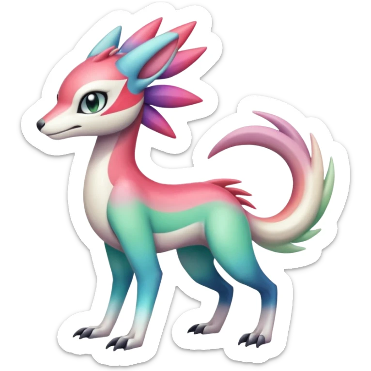 Colorful gradients-colored Meloetta-Sergal-Palkia-hybrid-fusion-Fakémon-creature, full body sticker