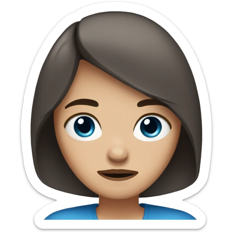 woman with dark brown straight hair and blue eyes crying sticker