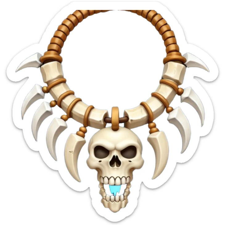 barbarian necklace object icon, necklace made of bones and fangs, rugged tribal jewelry, 3D cartoon, mobile game icon style, centered, clean background, no text, no watermark sticker
