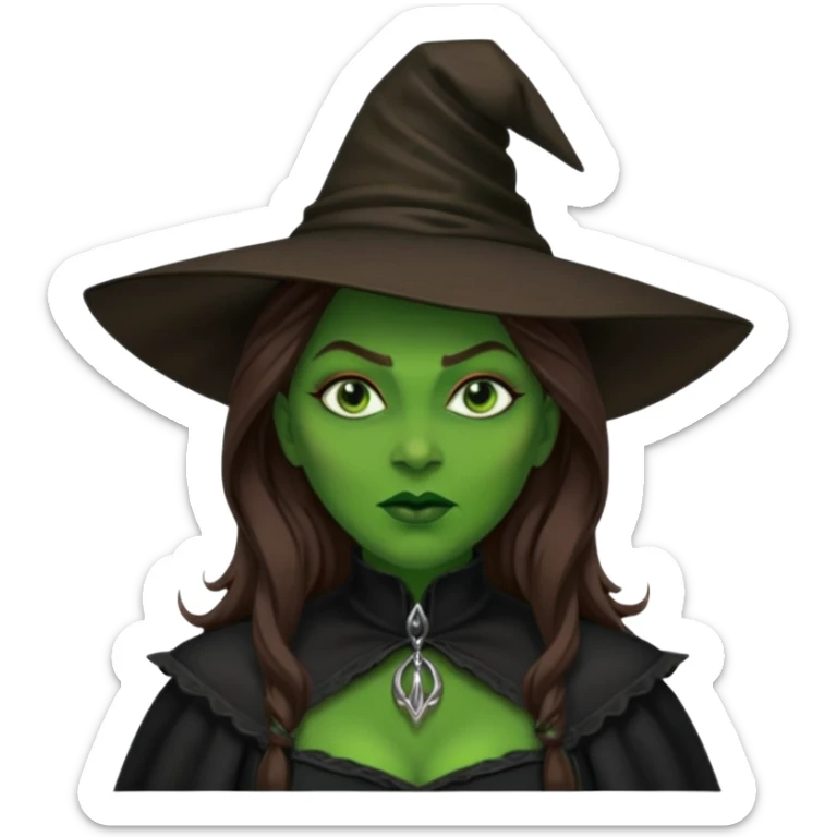 Wicked Witch of the West from The Wizard of Oz with green skin, long brown hair, black outfit sticker